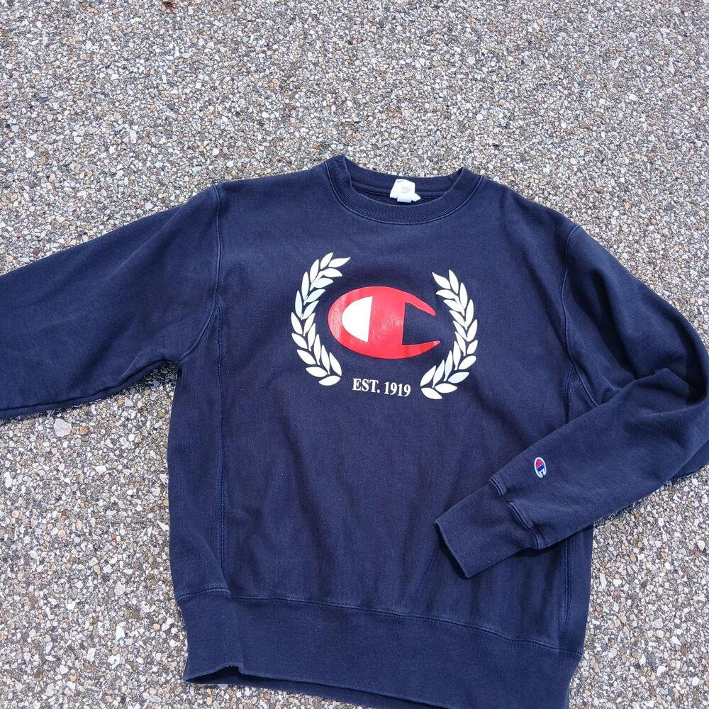 Champion Reverse Weave Sweatshirt Mens Medium Blue Crewneck Pullover EST 1919